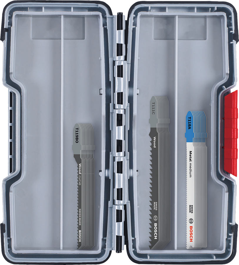 Bosch 30-piece jigsaw blade set for wood and metal.