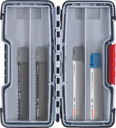 Bosch 40-piece jigsaw blade set for wood and metal.