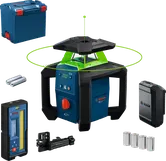 Bosch GRL18V-4-34CVG laser leveling tool with accessories.