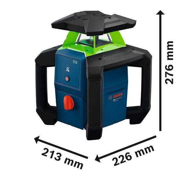 Bosch GRL18V-3-31G laser leveling tool with dimensions.