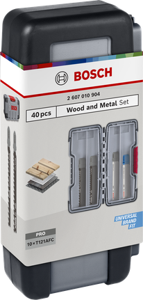 Bosch 40-piece wood and metal jigsaw blade set in case.