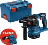 Bosch GBH 18V-22 rotary hammer with case and dust extractor.