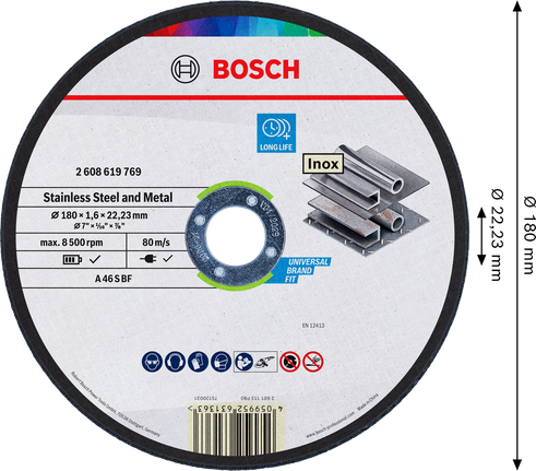 Bosch stainless steel and metal cutting disc 180 mm.
