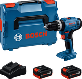 Bosch GSB 18V-25 cordless drill set with batteries.