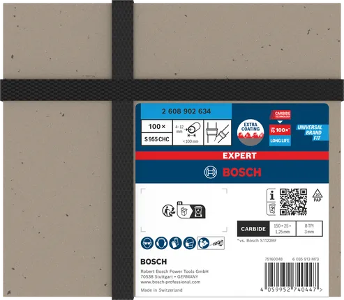 Bosch EXPERT Thick Tough Metal S955CHC reciprocating saw blades, 100 pack.