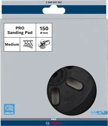 Bosch PRO Sanding Pad medium 150 mm for long life.