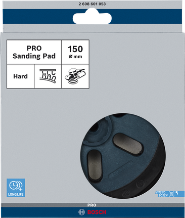 Bosch PRO Sanding Pad Hard 150 mm for long-lasting sanding.