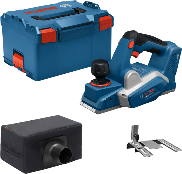 Bosch GHO18V-20 cordless planer with case and accessories.
