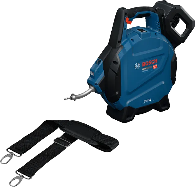 Bosch GFT18V-30 cordless air pump with carrying strap.