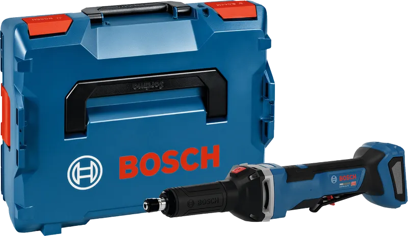 Bosch GGS 18V-28 LPS cordless straight grinder with case.