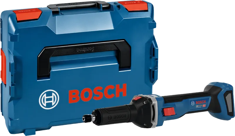 Bosch GGS 18V-28 LS cordless straight grinder with case.
