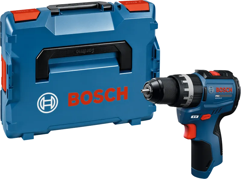 Bosch GSB 12V-31 cordless drill with carrying case.