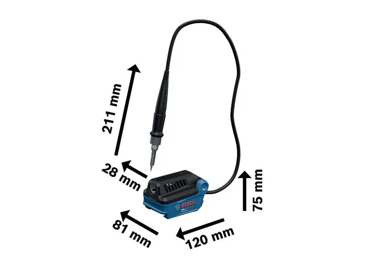 Soldering station with dimensions.