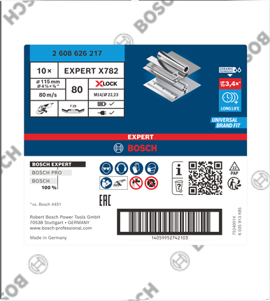 Bosch EXPERT X782 Flap Disc angled 115mm G80 X-LOCK.
