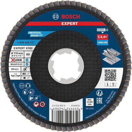 Bosch EXPERT X782 flap disc 115mm G80 with X-LOCK.