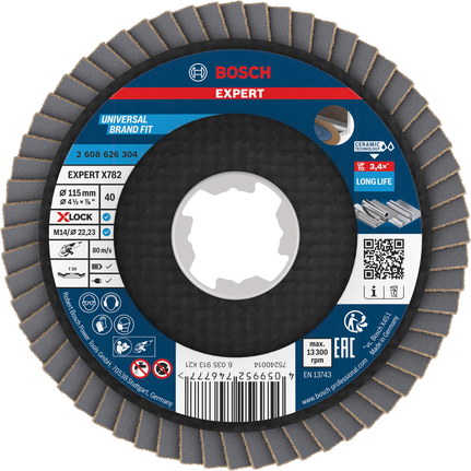 Bosch EXPERT X782 flap disc 115 mm G40 with X-Lock.