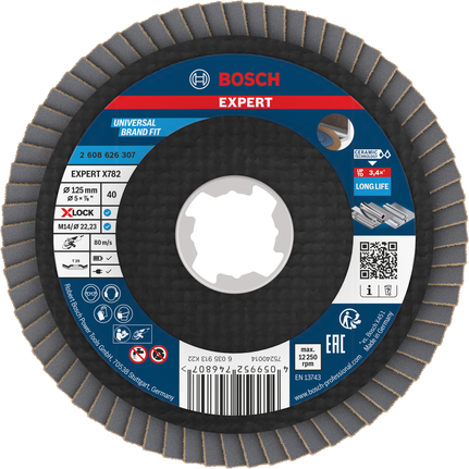 Bosch EXPERT X782 flap disc angled 125mm G40 X-LOCK.