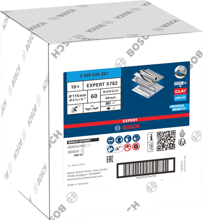 Bosch EXPERT X782 flap disc angled 115 mm G60, long life.