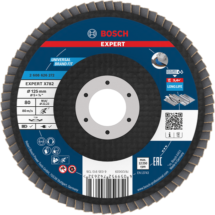 Bosch EXPERT X782 flap disc 125 mm G80 for long life grinding.