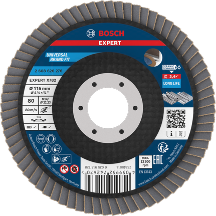 Bosch EXPERT X782 flap disc 115 mm G80 for long life.