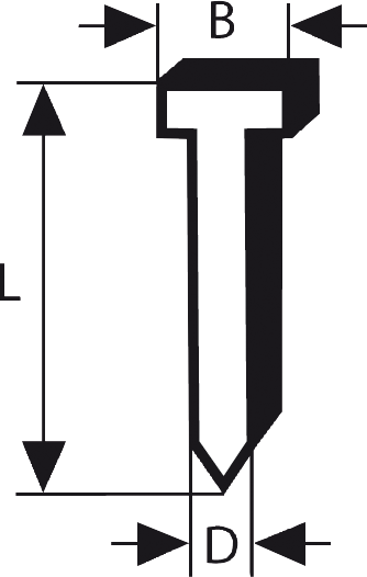 Bosch T-nail for nailer with labeled dimensions.