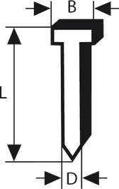 Bosch T-nail for nailer with labeled dimensions.