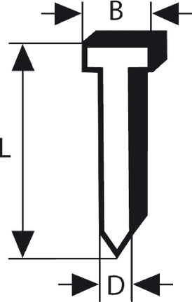 Bosch T-nail for nailer with labeled dimensions.