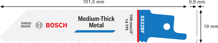 Bosch S 522 BF reciprocating saw blade for medium-thick metal.