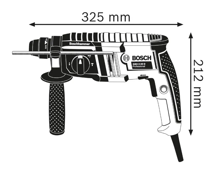 Rotary hammer dimensions.