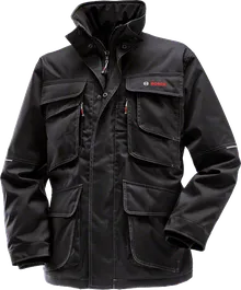 Bosch WPJ 09 parka, black polyester canvas jacket.