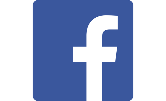 Facebook logo in blue background with white letter "f" prominently displayed.