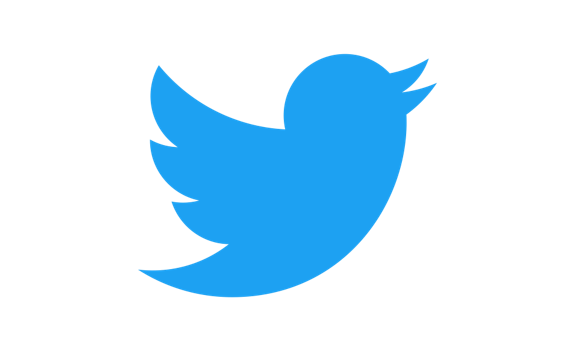 Blue Twitter bird logo with stylized wings and a cheerful expression.