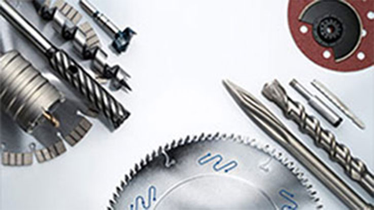 Bosch Professional tools including drill bits and a circular saw blade on a white surface.