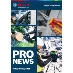 A collage of Bosch Professional tools, featuring diverse activities like cutting and measuring, with a blue and white color scheme.