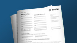 Two Bosch documents stacked with a blue background, featuring form fields and logos.