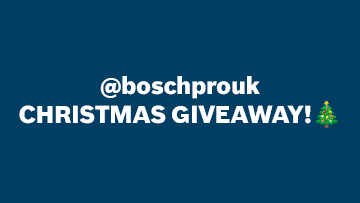 Text on a blue background reads '@boschprouk CHRISTMAS GIVEAWAY!' with a green Christmas tree icon.