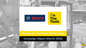 Bosch logo and On The Tools title on a construction site background.