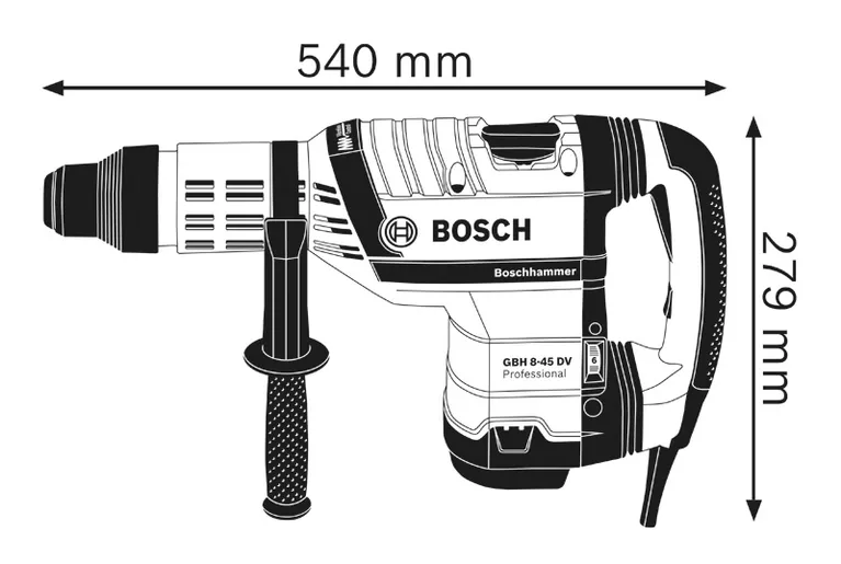 Rotary hammer dimensions.