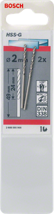 Bosch 2 mm HSS-G metal drill bits 2-pack.