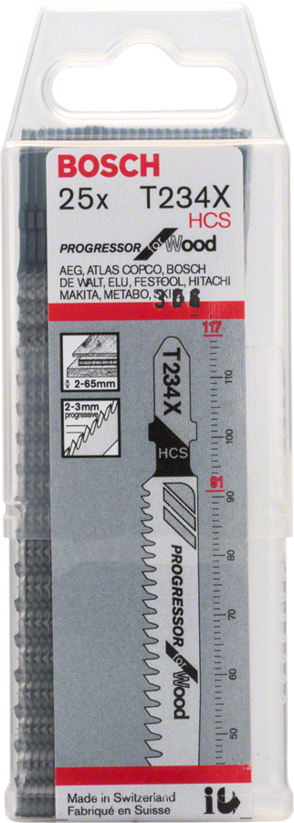 Bosch jigsaw blade T 234 X with ground teeth for wood.