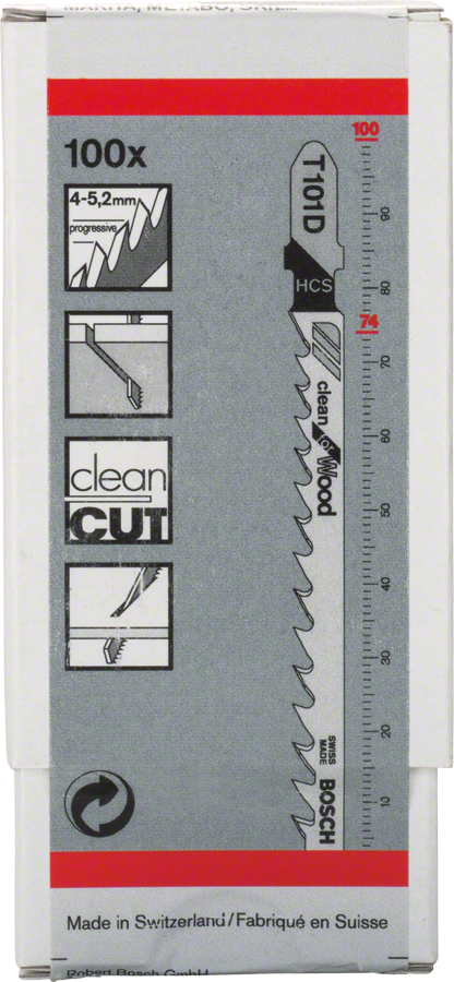 Bosch jigsaw blade T 101 D for clean wood cuts.