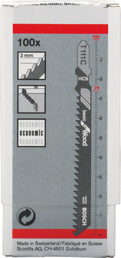 Bosch jigsaw blade T 111 C for wood, side set milled teeth.