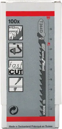 Bosch T244D HCS jigsaw blades for fast wood cutting.
