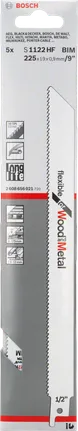 Bosch S 1122 HF BIM reciprocating saw blade for wood and metal.