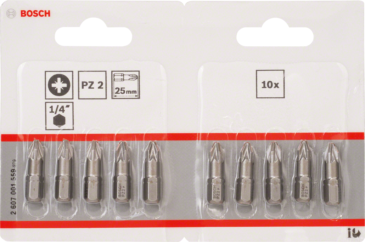 Bosch screwdriver bit set PZ2 Extra Hard 25mm 10-pack.