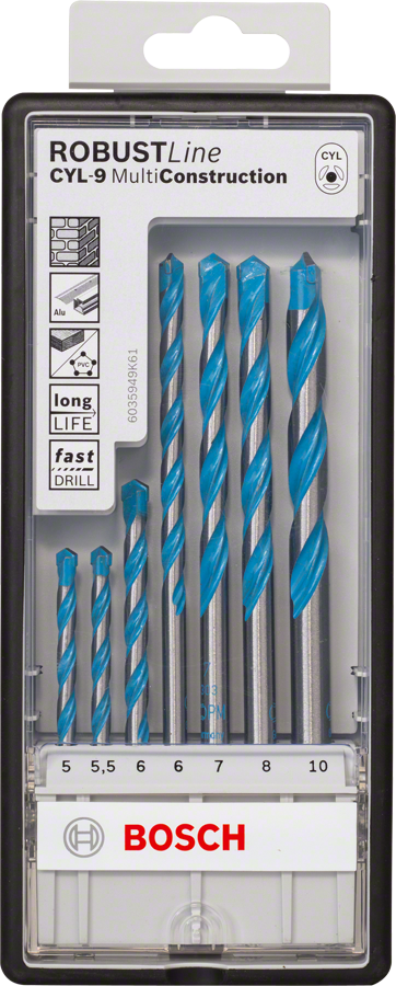 Bosch 7-piece CYL-9 MultiConstruction drill bit set.