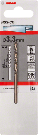 Bosch 3.3mm HSS-Co metal drill bit.