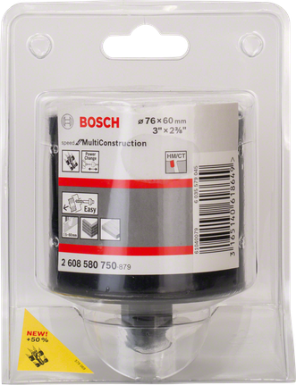 Bosch MultiConstruction hole saw 76 mm for easy material cutting.