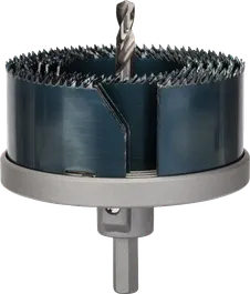 Bosch holesaw set with multiple blades for wood drilling.