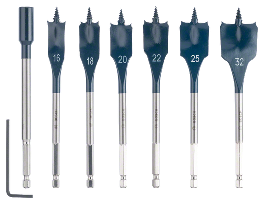 Bosch 7-piece SelfCut Speed spade bit set 16-32 mm.